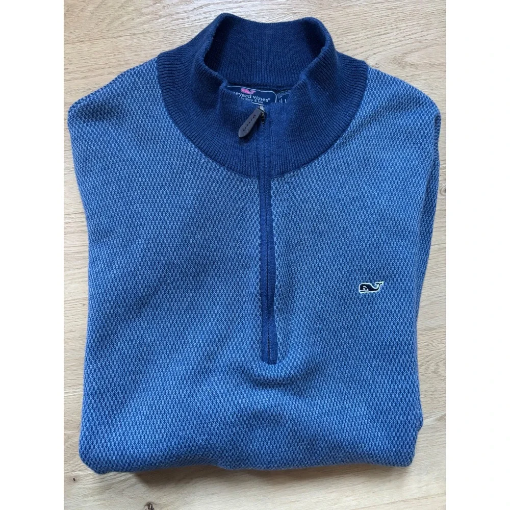 Vineyard Vines Mens Hamilton 1/4 Zip 1/2 Blue Sweater‎ Large Cotton Wool Blend